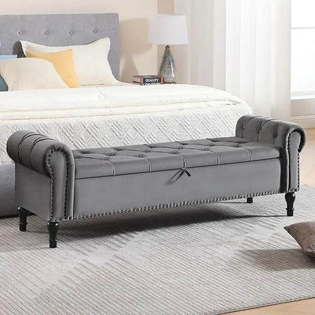 Velvet Upholstered Storage Bench - Driftwood - Sleep Galleria