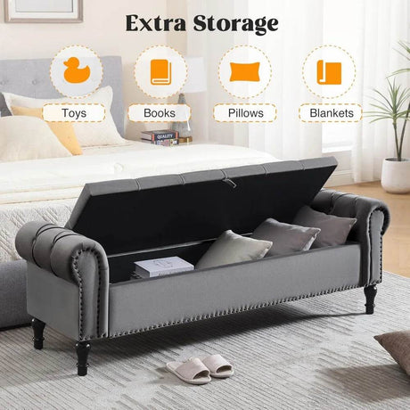 Velvet Upholstered Storage Bench - Driftwood - Sleep Galleria