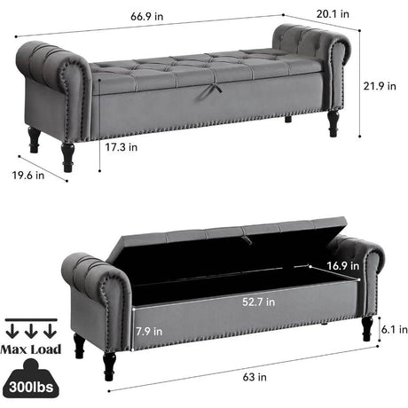 Velvet Upholstered Storage Bench - Driftwood - Sleep Galleria