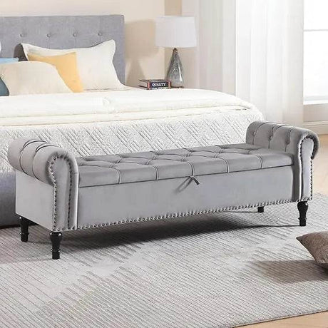 Velvet Upholstered Storage Bench - Driftwood - Sleep Galleria