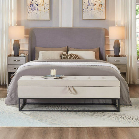 Velvet Upholstered Storage Bench With Metal Base - Sleep Galleria