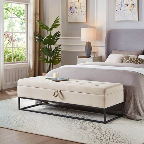 Velvet Upholstered Storage Bench With Metal Base - Sleep Galleria