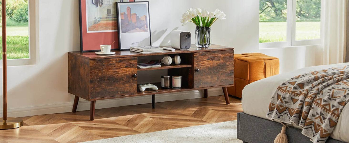 Wooden Fireplace TV Stand with Adjustable Shelf and Storage - Driftwood - Sleep Galleria