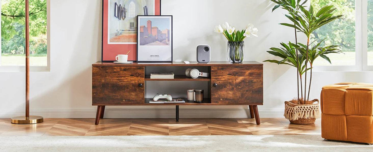 Wooden Fireplace TV Stand with Adjustable Shelf and Storage - Driftwood - Sleep Galleria