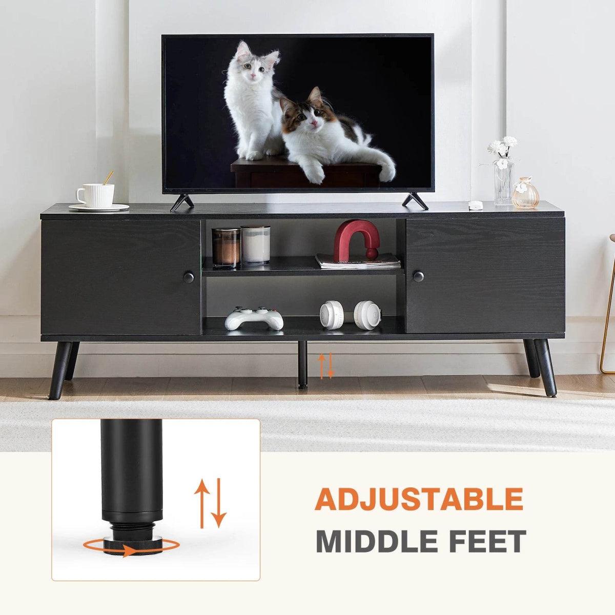 Wooden Fireplace TV Stand with Adjustable Shelf and Storage - Driftwood - Sleep Galleria