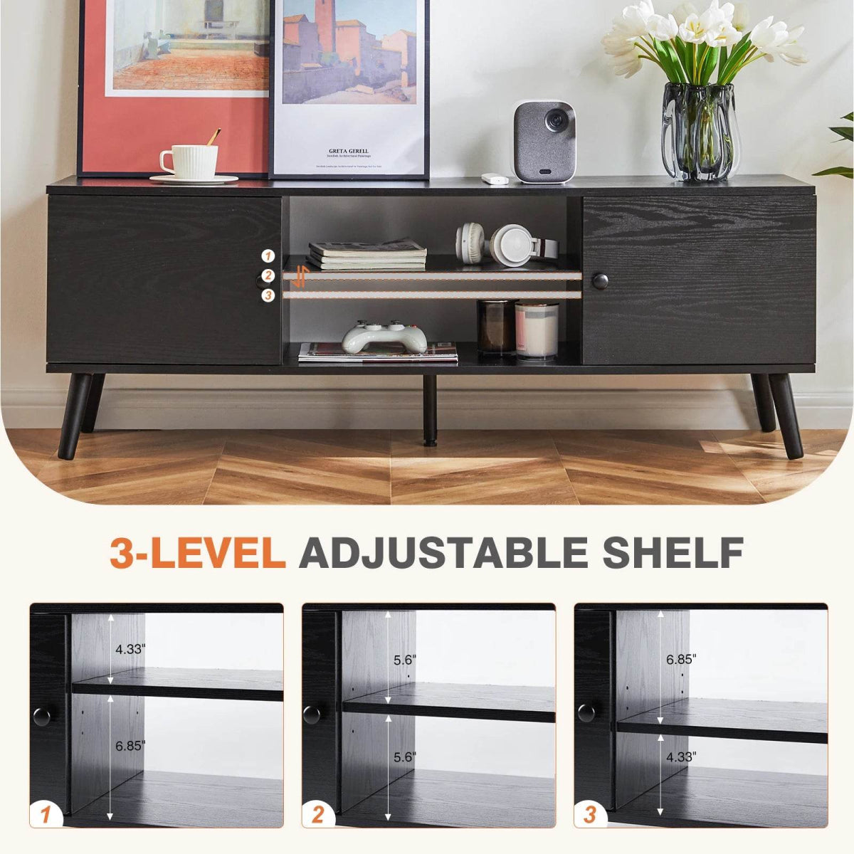 Wooden Fireplace TV Stand with Adjustable Shelf and Storage - Driftwood - Sleep Galleria