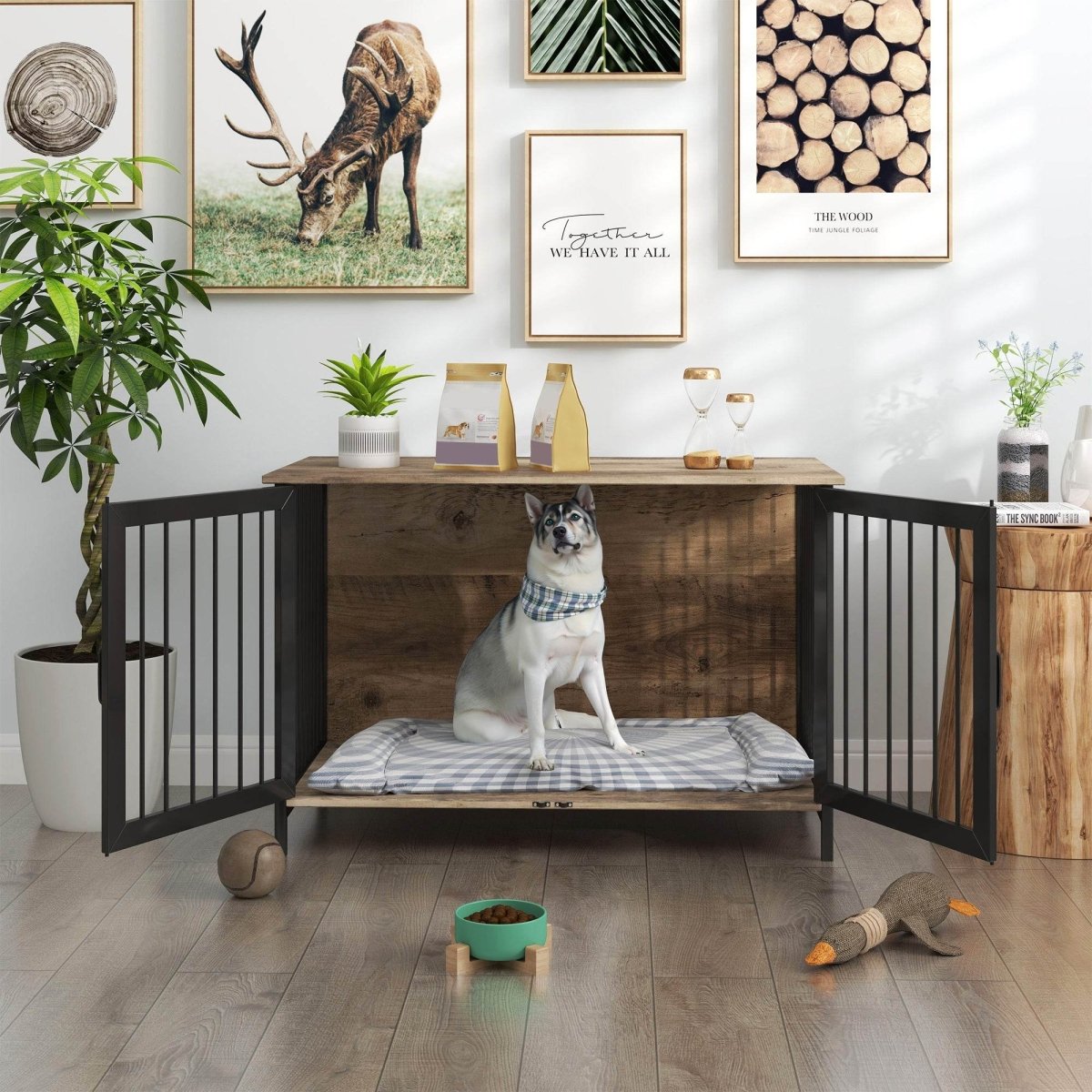 Wooden Indoor Dog Crate Furniture With Two Doors - Sleep Galleria