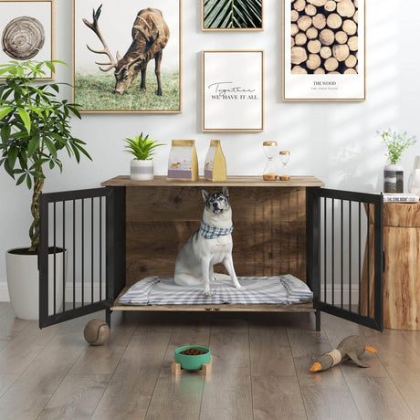 Wooden Indoor Dog Crate Furniture With Two Doors - Sleep Galleria