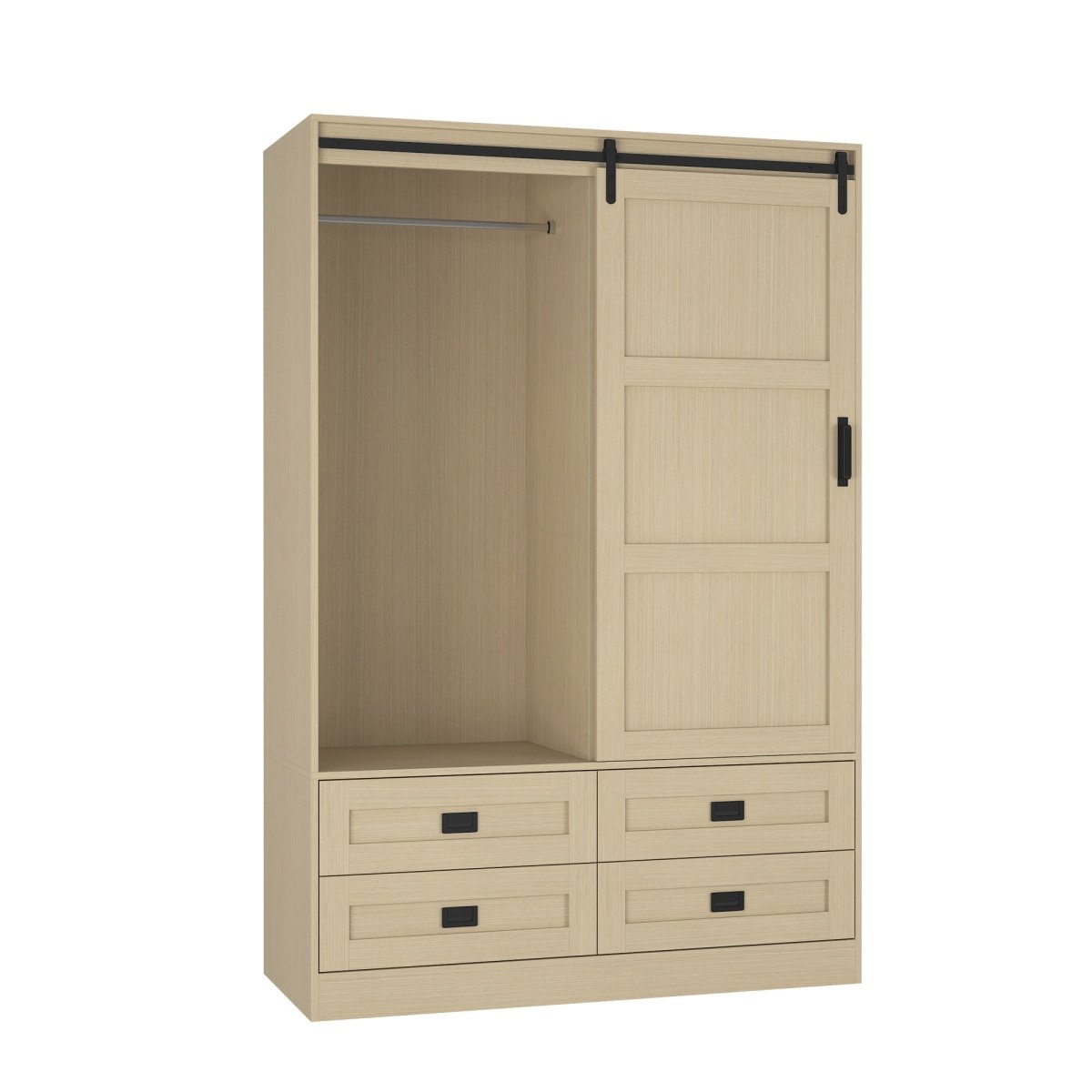 Wooden Sliding Barn Door Armoire Wardrobe Cabinet Storage - Driftwood - Sleep Galleria