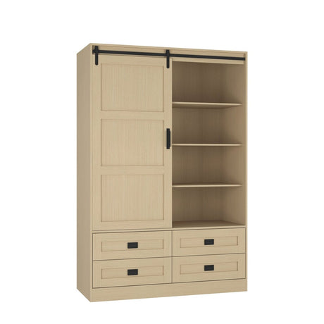 Wooden Sliding Barn Door Armoire Wardrobe Cabinet Storage - Driftwood - Sleep Galleria