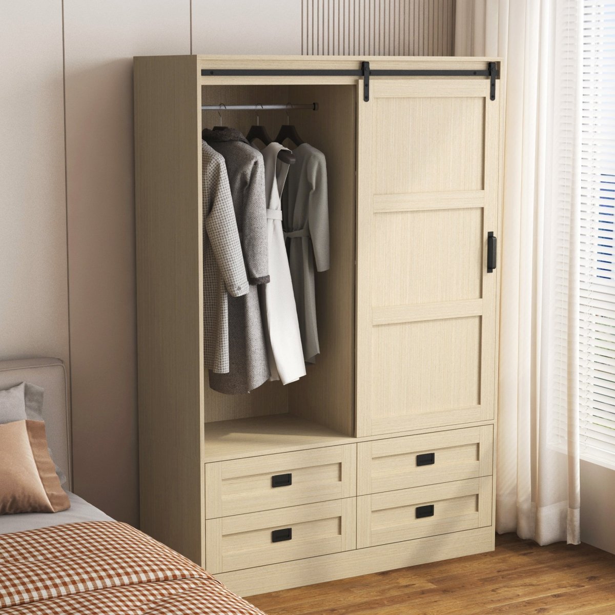 Wooden Sliding Barn Door Armoire Wardrobe Cabinet Storage - Driftwood - Sleep Galleria
