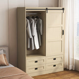 Wooden Sliding Barn Door Armoire Wardrobe Cabinet Storage - Driftwood - Sleep Galleria