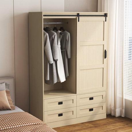 Wooden Sliding Barn Door Armoire Wardrobe Cabinet Storage - Driftwood - Sleep Galleria