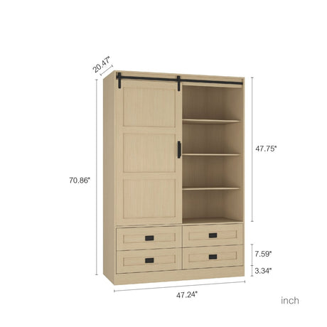 Wooden Sliding Barn Door Armoire Wardrobe Cabinet Storage - Driftwood - Sleep Galleria