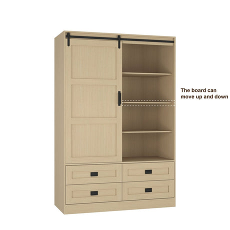 Wooden Sliding Barn Door Armoire Wardrobe Cabinet Storage - Driftwood - Sleep Galleria