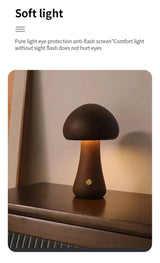 Wooden LED Mushroom Touch Table Lamp Dimmable - Sleep Galleria