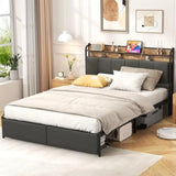 LED Upholstered Bed Frame With Storage Drawers and Charging Station - DUTRIEUX - Sleep Galleria