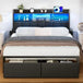 LED Upholstered Bed Frame With Storage Drawers and Charging Station - DUTRIEUX - Sleep Galleria