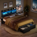 LED Upholstered Bed Frame With Storage Drawers and Charging Station - DUTRIEUX - Sleep Galleria