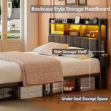LED Upholstered Bed Frame With Storage Drawers and Charging Station - DUTRIEUX - Sleep Galleria