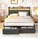 LED Upholstered Bed Frame With Storage Drawers and Charging Station - DUTRIEUX - Sleep Galleria