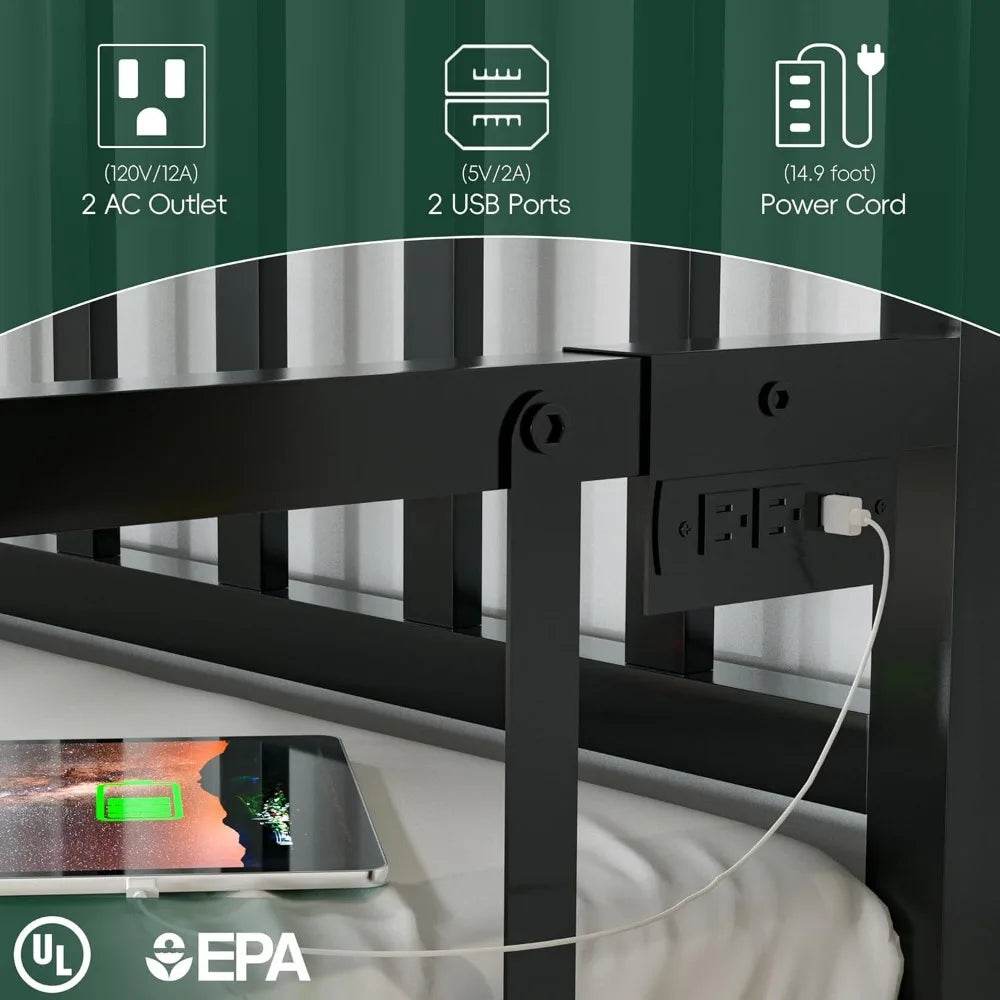 Metal Twin Daybed With Pop - Up Trundle Charging Station - DUTRIEUX - Sleep Galleria