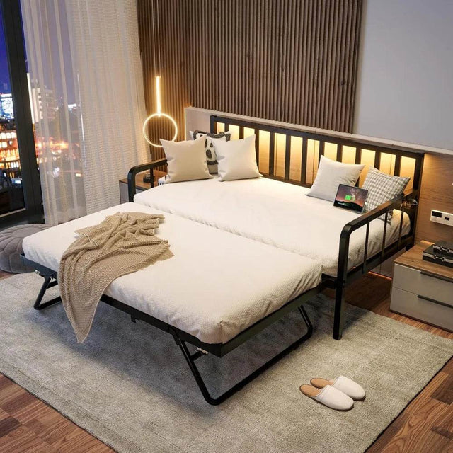 Metal Twin Daybed With Pop - Up Trundle Charging Station - DUTRIEUX - Sleep Galleria