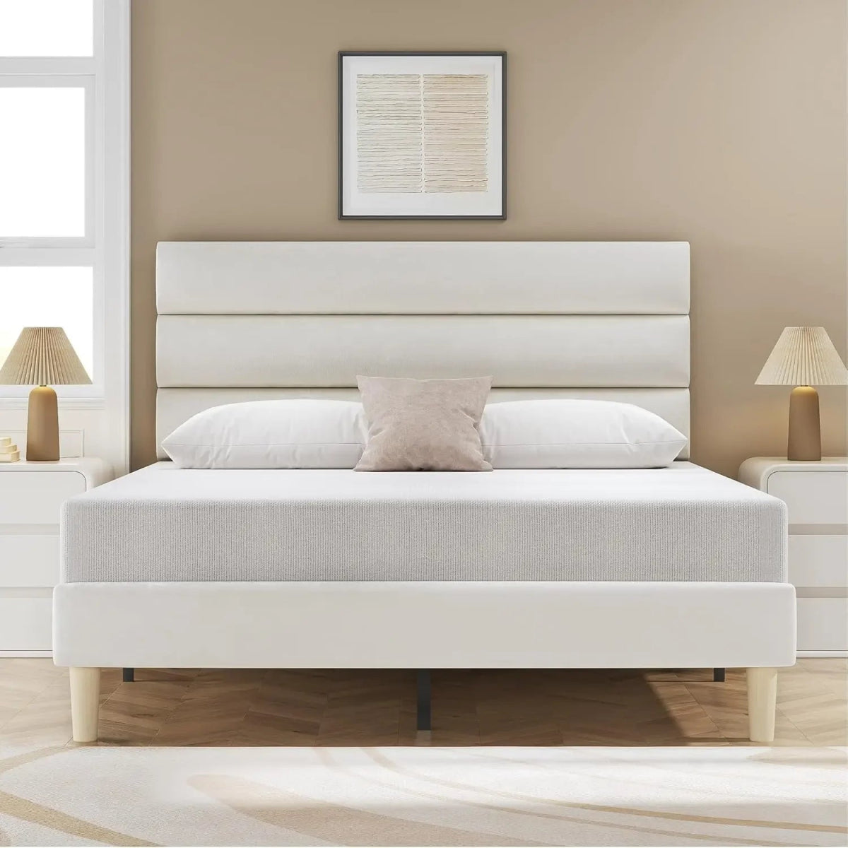Modern Velvet Upholstered Metal Bed Frame With Headboard - DUTRIEUX - Sleep Galleria