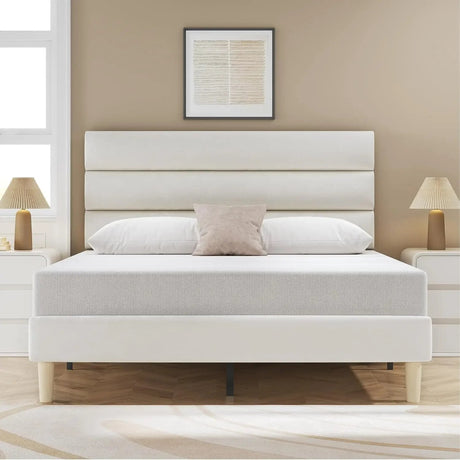 Modern Velvet Upholstered Metal Bed Frame With Headboard - DUTRIEUX - Sleep Galleria
