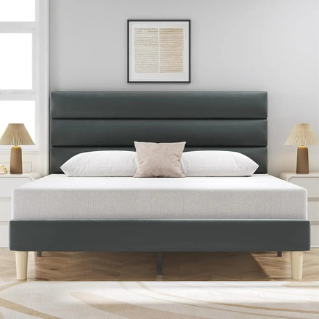 Modern Velvet Upholstered Metal Bed Frame With Headboard - DUTRIEUX - Sleep Galleria