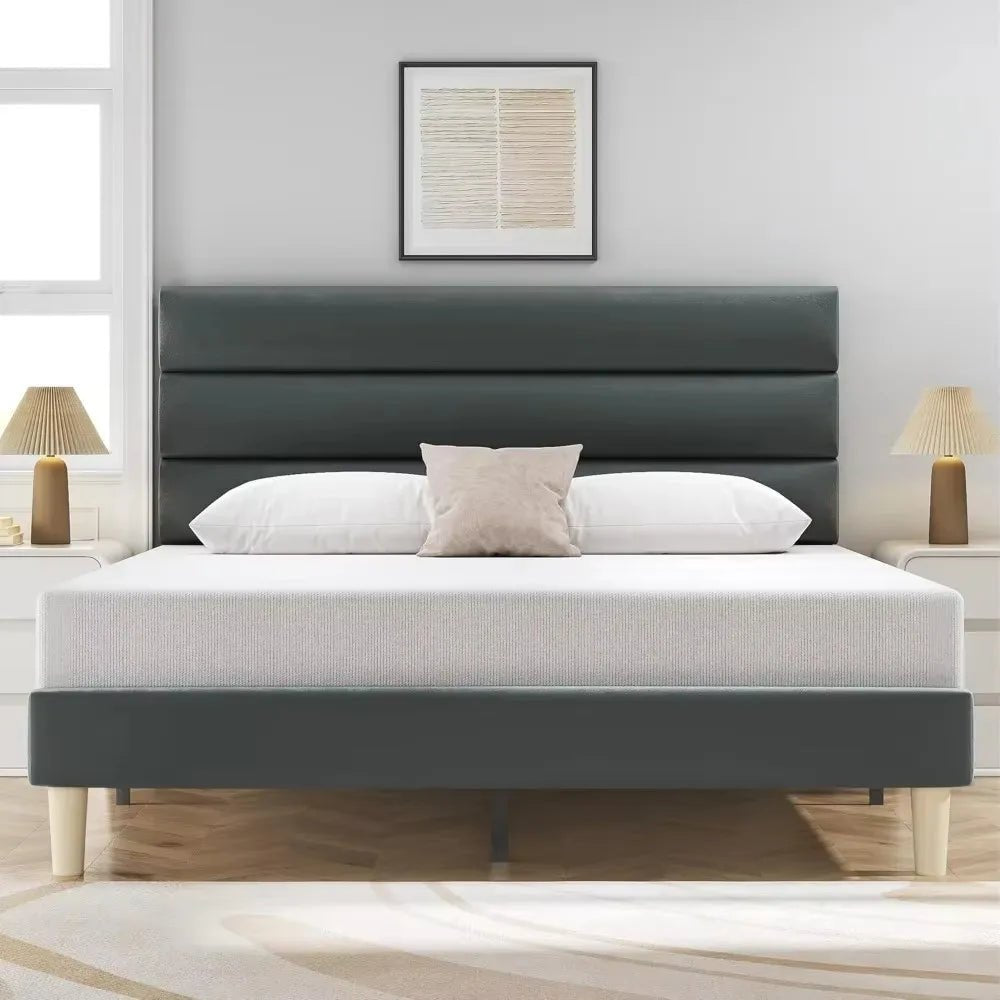 Modern Velvet Upholstered Metal Bed Frame With Headboard - DUTRIEUX - Sleep Galleria