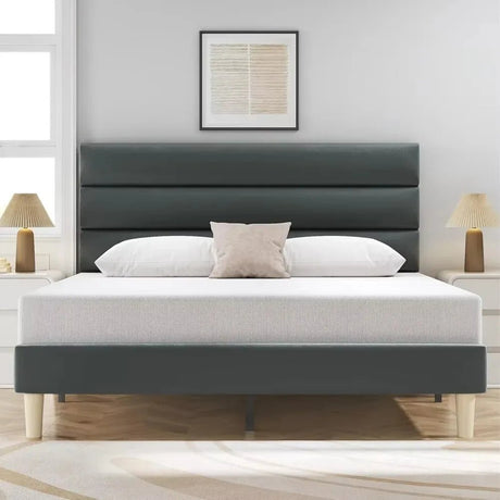 Modern Velvet Upholstered Metal Bed Frame With Headboard - DUTRIEUX - Sleep Galleria