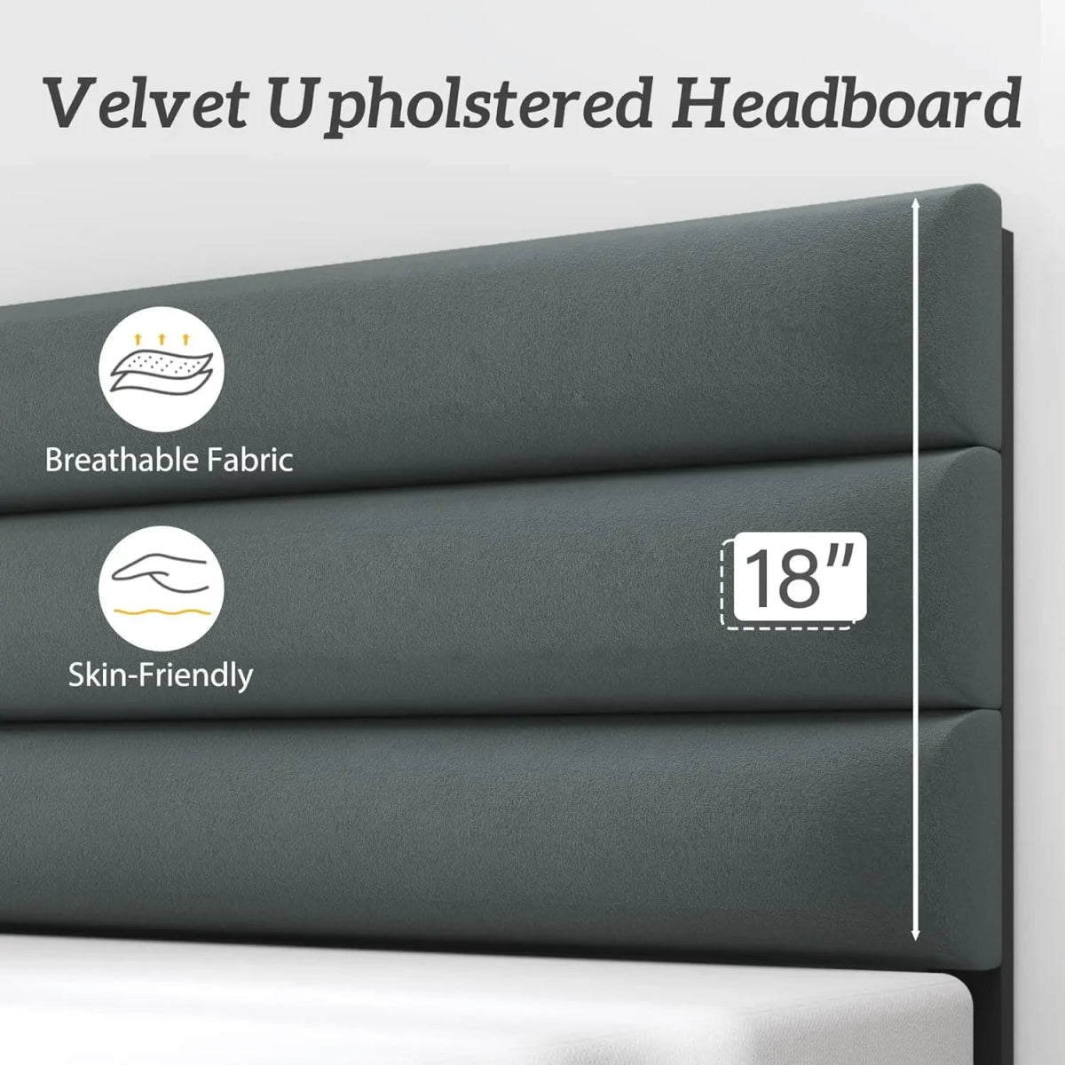 Modern Velvet Upholstered Metal Bed Frame With Headboard - DUTRIEUX - Sleep Galleria