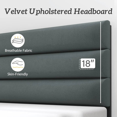 Modern Velvet Upholstered Metal Bed Frame With Headboard - DUTRIEUX - Sleep Galleria