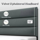 Modern Velvet Upholstered Metal Bed Frame With Headboard - DUTRIEUX - Sleep Galleria