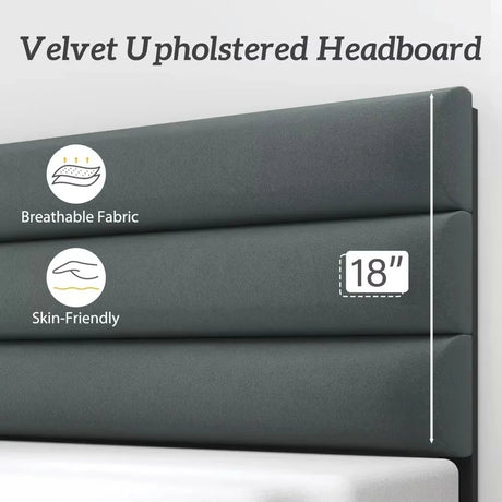 Modern Velvet Upholstered Metal Bed Frame With Headboard - DUTRIEUX - Sleep Galleria