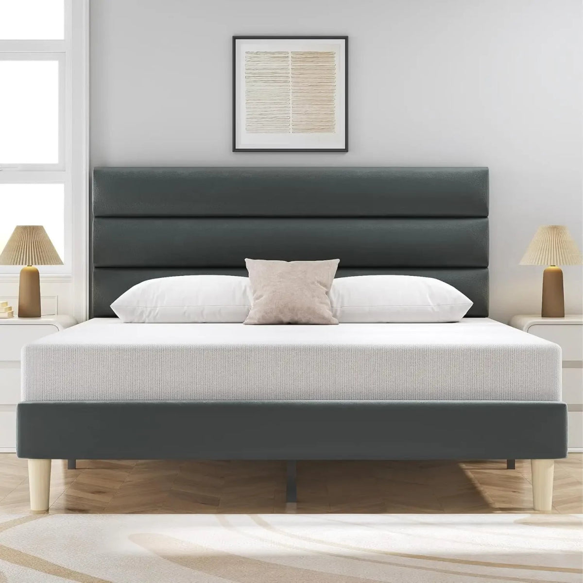 Modern Velvet Upholstered Metal Bed Frame With Headboard - DUTRIEUX - Sleep Galleria