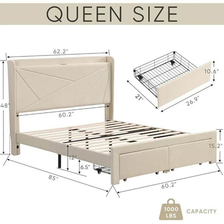 Upholstered Modern Platform Bed Frame With Storage - Sleep Galleria