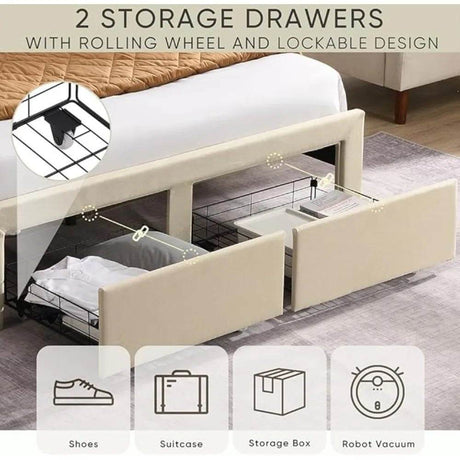 Upholstered Modern Platform Bed Frame With Storage - Sleep Galleria