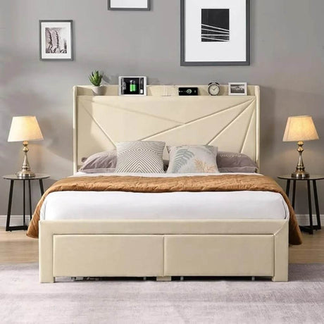 Upholstered Modern Platform Bed Frame With Storage - Sleep Galleria