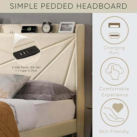 Upholstered Modern Platform Bed Frame With Storage - Sleep Galleria