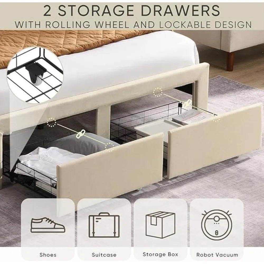 Upholstered Modern Platform Bed Frame With Storage - Sleep Galleria