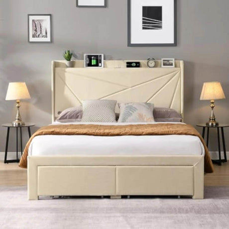 Upholstered Modern Platform Bed Frame With Storage - Sleep Galleria