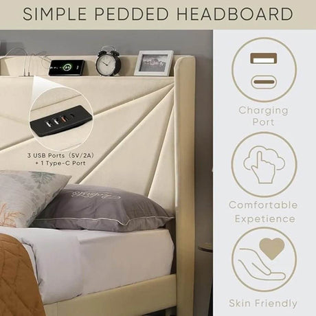 Upholstered Modern Platform Bed Frame With Storage - Sleep Galleria