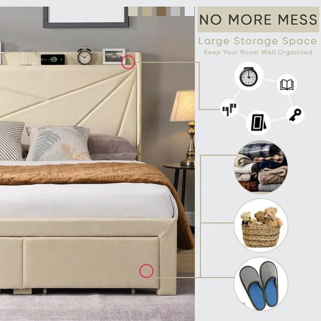 Upholstered Modern Platform Bed Frame With Storage - Sleep Galleria