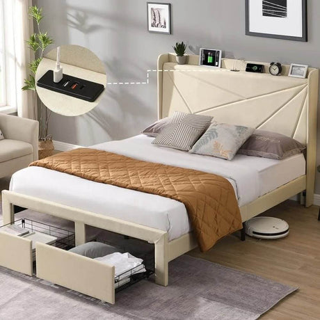 Upholstered Modern Platform Bed Frame With Storage - Sleep Galleria
