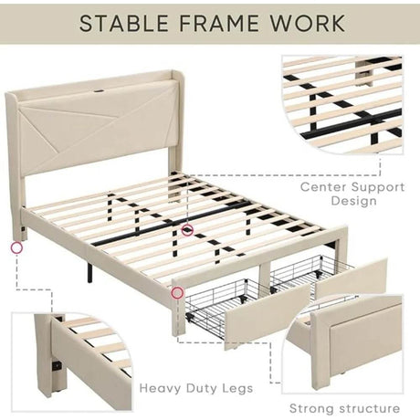 Upholstered Modern Platform Bed Frame With Storage - Sleep Galleria