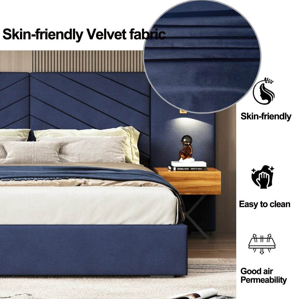 Velvet Upholstered Platform Bed With Wingback Headboard - Sleep Galleria