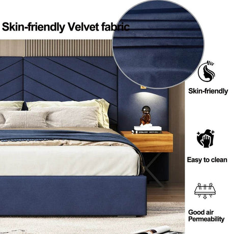 Velvet Upholstered Platform Bed With Wingback Headboard - Sleep Galleria