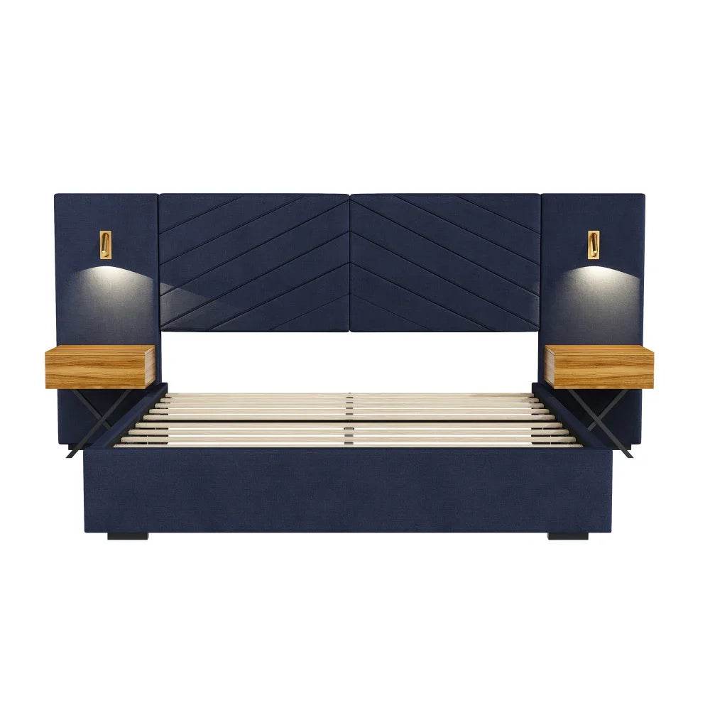 Velvet Upholstered Platform Bed With Wingback Headboard - Sleep Galleria